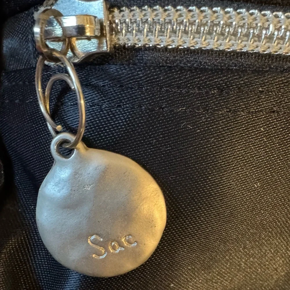 Vintage Sac Black Satin Backpack with Silver Accents - Approx. 1992-1995 Japan
